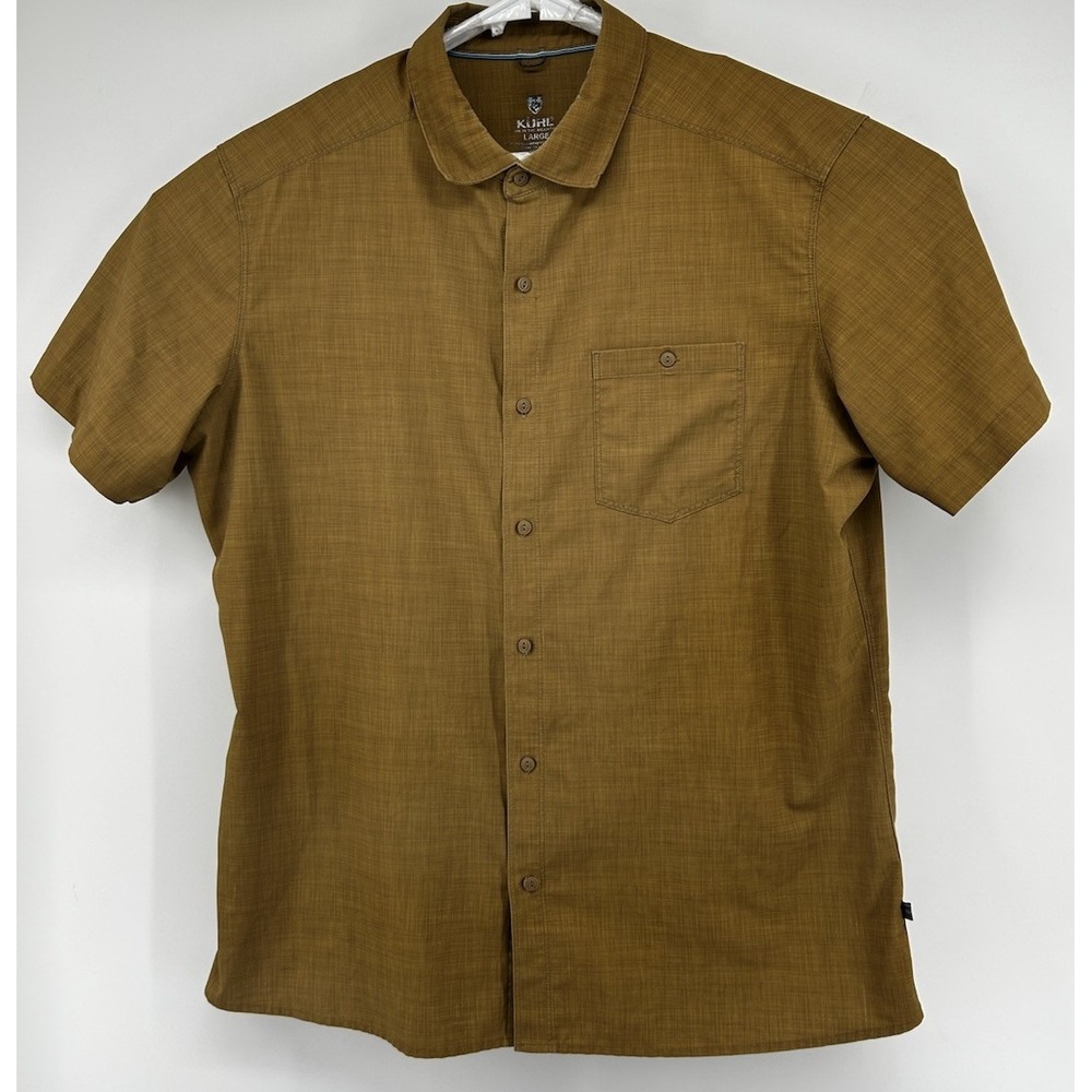 Kuhl Short Sleeve Button Down Polyester Shirt Mustard Men's Size Large